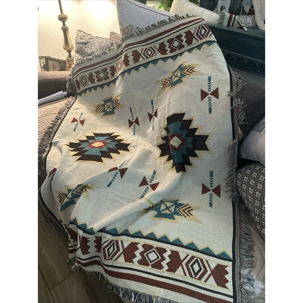 Aztec Design Throw Blanket 50x60 Afghan Tapestry Frills
